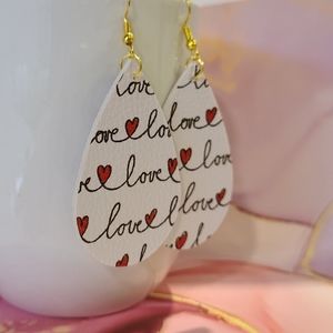 LOVE Script Faux Leather Earrings